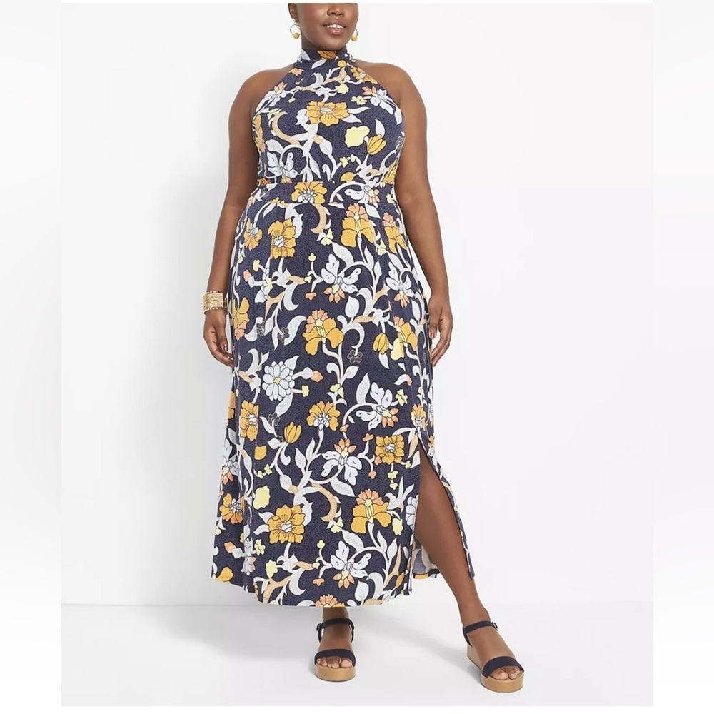 NWT LANE BRYANT WOMEN'S SHORTCAKE FLORAL TIE-HALTER NECK MAXI DRESS PLUS 38/40